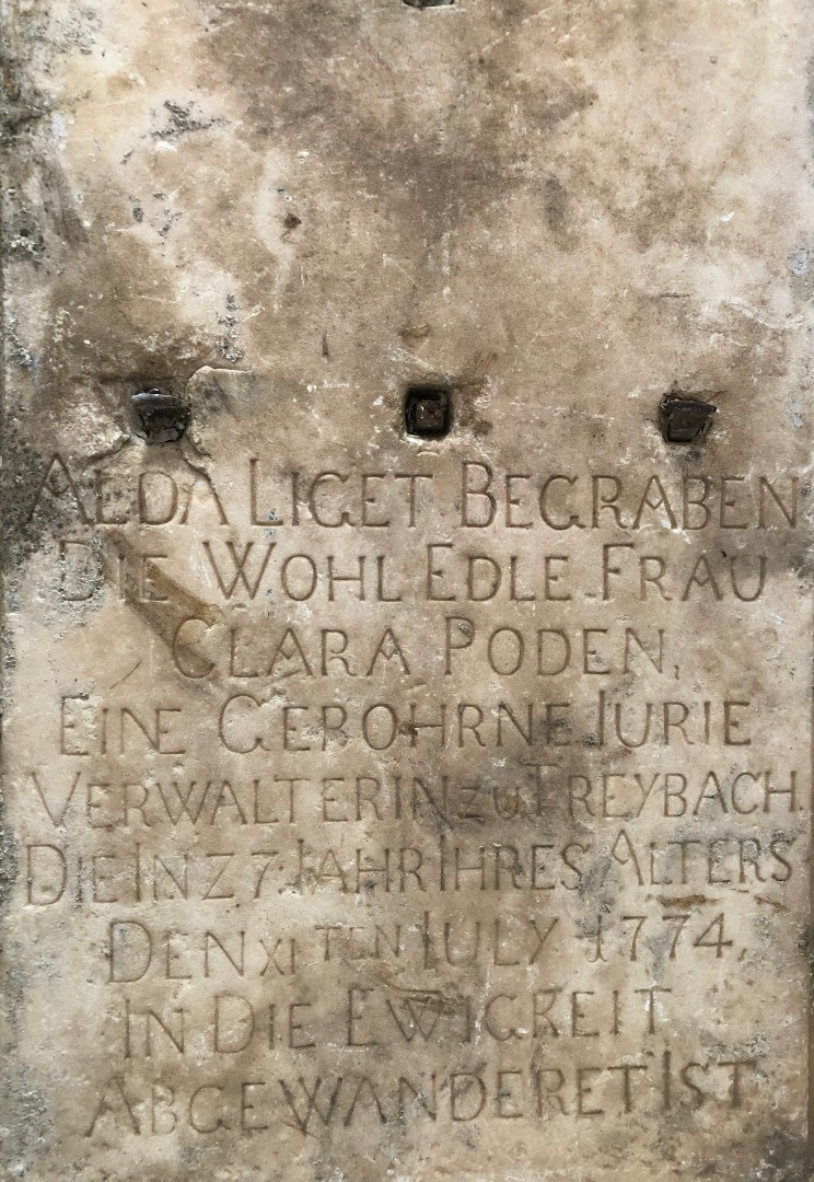 Grabstein der Clara Poden von 1774